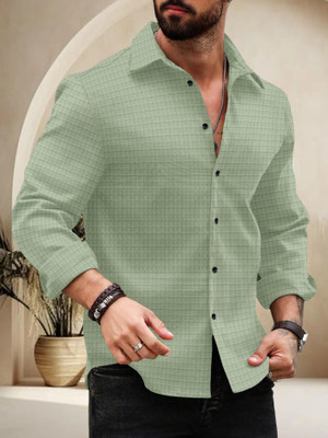 Growwax Men Self Design Casual Green Shirt