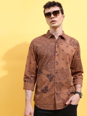 KETCH Men Printed Casual Brown, Black Shirt