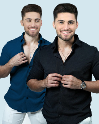 Marmic Fab Men Solid Casual Black, Blue Shirt(Pack of 2)