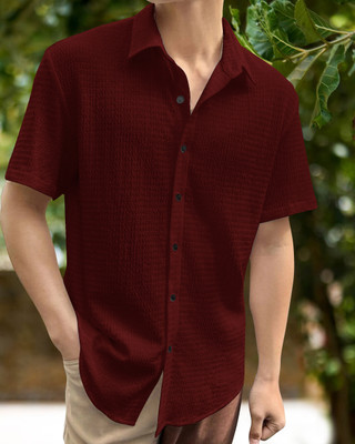 METRONAUT Men Self Design Casual Maroon Shirt