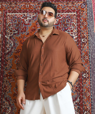 Instafab Plus Men Solid Casual Brown Shirt