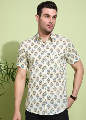 FUBAR Men Floral Print Casual Cream, Brown Shirt