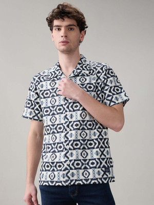 Status Quo Men Printed Casual Beige, Blue Shirt