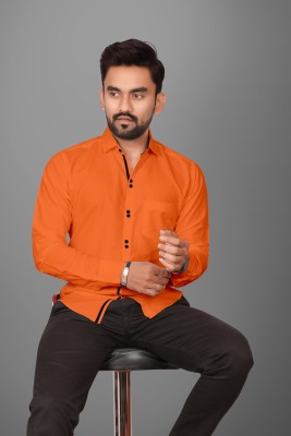 Voroxy Men Solid Casual Orange Shirt