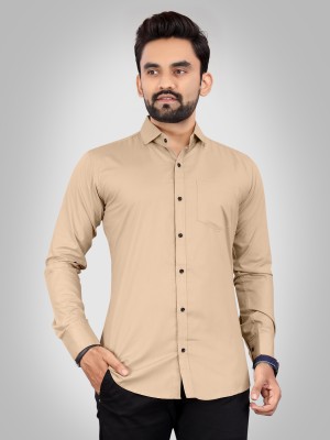 Refresh Men Solid Formal Beige Shirt