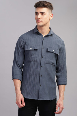 shardha enterprise Men Self Design Casual Grey Shirt