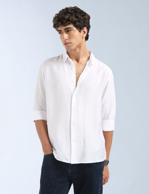 FLYING MACHINE Men Solid Casual White Shirt