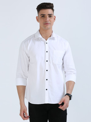 LAST STITCH Men Solid Casual White Shirt