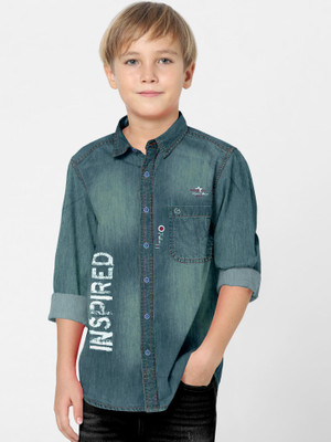 FABFARM Boys Washed Casual Green Shirt
