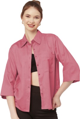 moomaya Women Solid Casual Pink Shirt