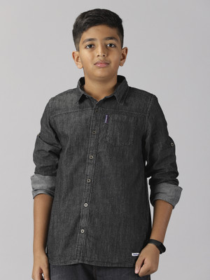 KiddoPanti Boys Solid Casual Black, Grey Shirt