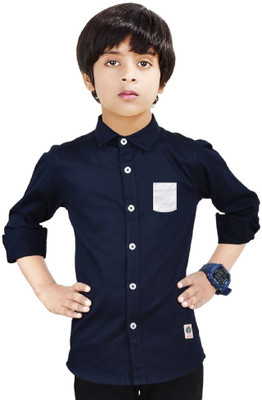 Paper Crane Boys Solid Casual Dark Blue Shirt