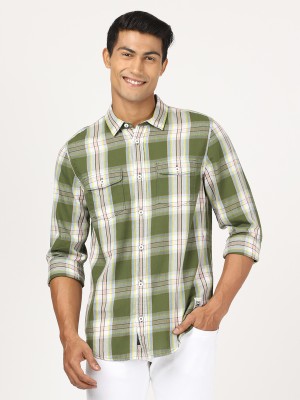 LEE Men Checkered Casual Green Shirt