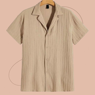 Dharamraj Fashion Men Self Design, Striped Casual Cream Shirt