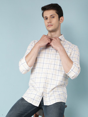 CRIMSOUNE CLUB Men Checkered Casual Beige Shirt