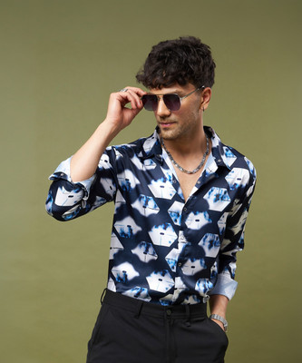 MASCLN SASSAFRAS Men Graphic Print Casual Dark Blue, White Shirt
