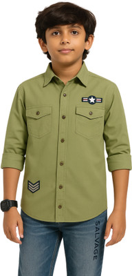 ROCKET SCIENCE Boys Self Design Casual Light Green Shirt