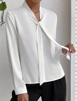 Baespice Women Solid Formal White Shirt