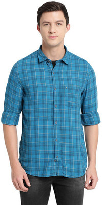 TURTLE Men Checkered Casual Blue Shirt