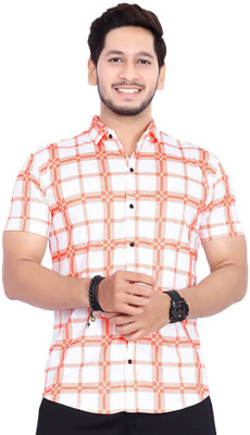 METRONAUT Men Printed Casual Orange, White Shirt