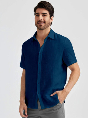 Webric Men Self Design Formal Blue Shirt
