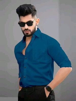 MUMIN TREND Men Solid Casual Blue Shirt
