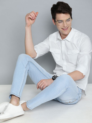 HERE&NOW Men Solid Casual White Shirt