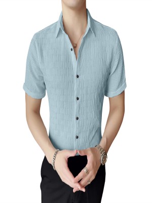 KHANJAN FASHION Men Self Design, Checkered Casual Light Blue Shirt