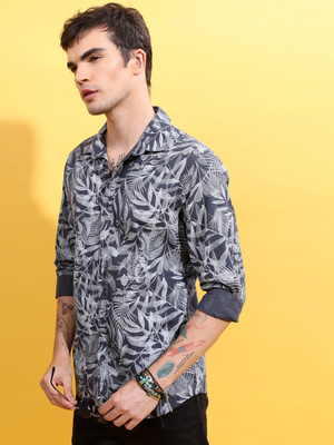 HIGHLANDER Men Printed Casual Dark Blue Shirt