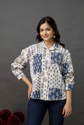 Nayo Women Floral Print Casual White Shirt