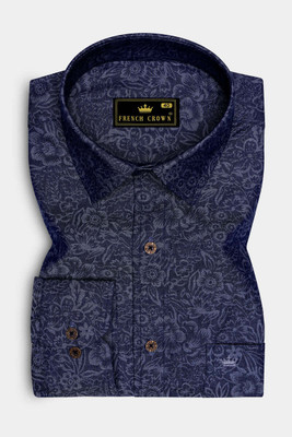 french crown Men Solid Casual Blue Shirt