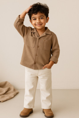 TALES & STORIES Baby Boys Self Design Casual Brown Shirt
