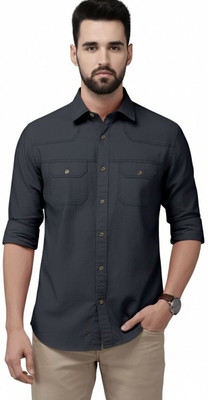 FABFARM Men Self Design Casual Grey Shirt