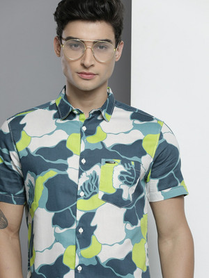 The Indian Garage Co. Men Floral Print Beach Wear Blue Shirt