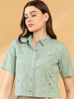 all about you Women Self Design Casual Light Green Shirt