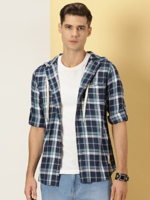 THOMAS SCOTT Men Checkered Casual Dark Blue, Light Blue, White Shirt