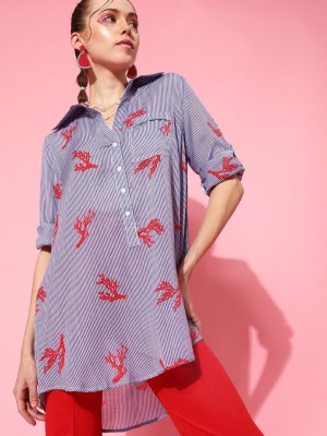 STREET9 Women Printed Casual Blue Shirt