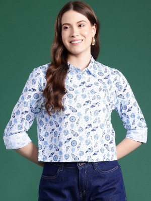 Dressberry Women Printed Casual White Shirt