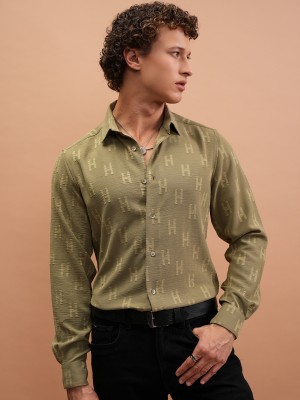 HIGHLANDER Men Self Design Casual Green Shirt