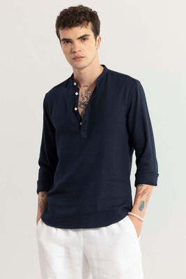 Snitch Men Solid Straight Kurta(Dark Blue)
