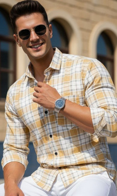 Surhi Men Checkered Casual Yellow Shirt