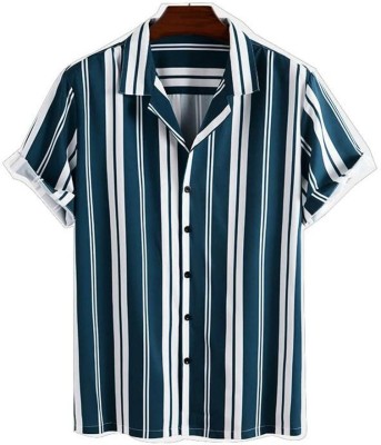 HEER STUDIO Men Striped Casual White, Blue Shirt