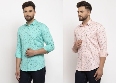 HANUMNTRA Men Printed Casual Light Green, Pink Shirt(Pack of 2)