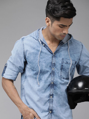 Roadster Men Washed Casual Light Blue Shirt