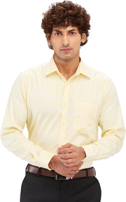Raymond Men Checkered Formal Yellow Shirt