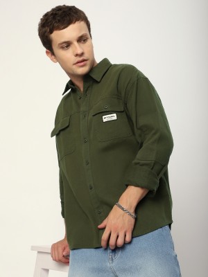 BEYOUNG Men Self Design Casual Green Shirt