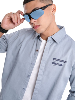 WROGN Men Solid Casual Blue Shirt