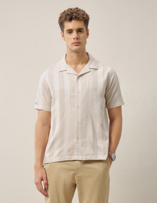 Arrow Sport Men Striped Casual Beige, White Shirt