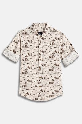 Allen Solly Boys Printed Casual Beige Shirt