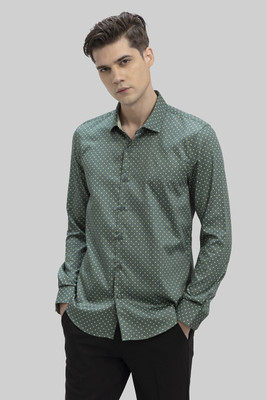 Snitch Men Printed Casual Dark Green, White Shirt